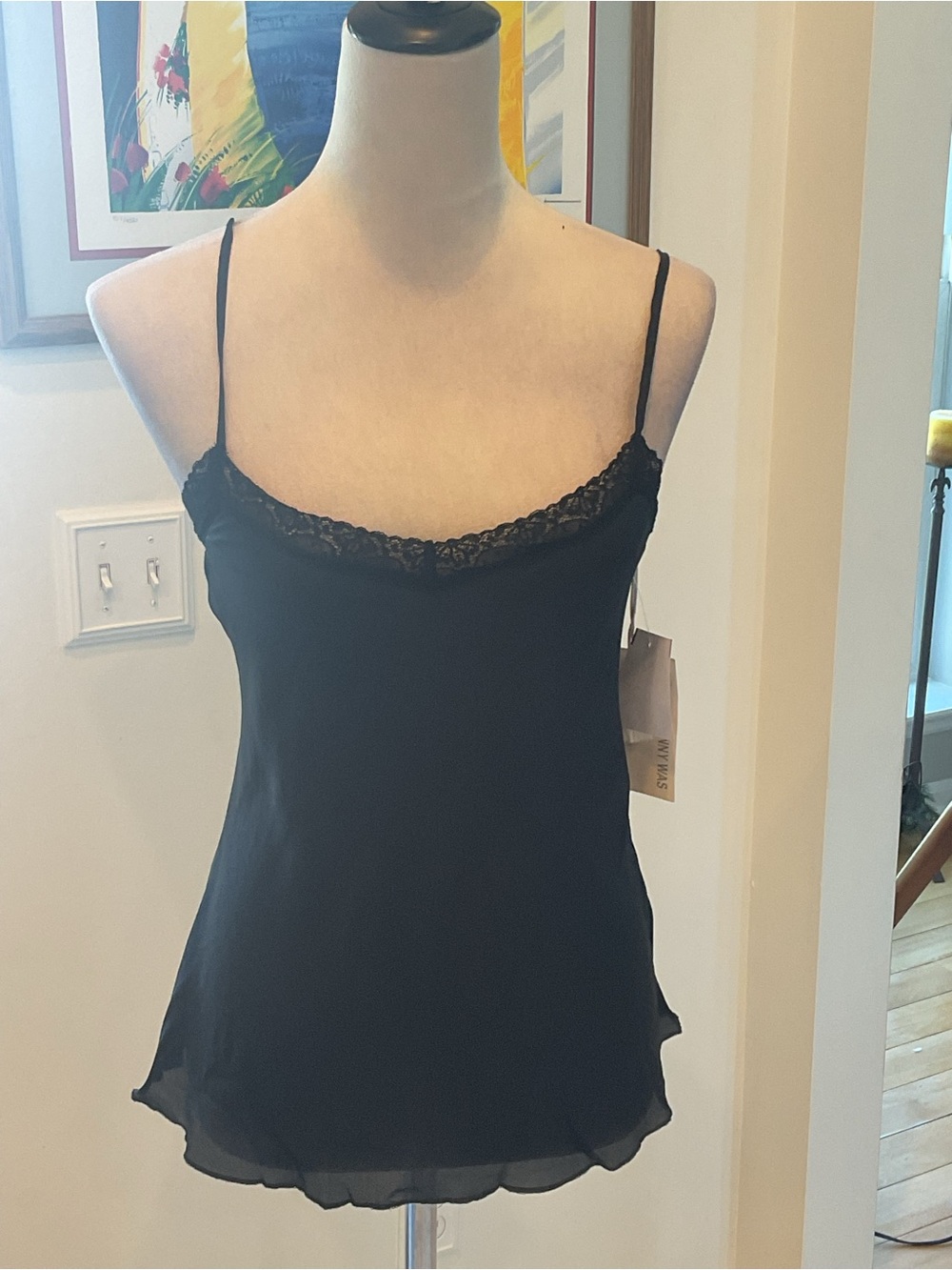 SILK Johnny Was Black Cami with Lace Trim